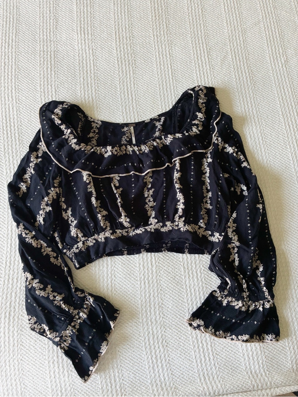 Free People Black Floral Ruffle Crop Top